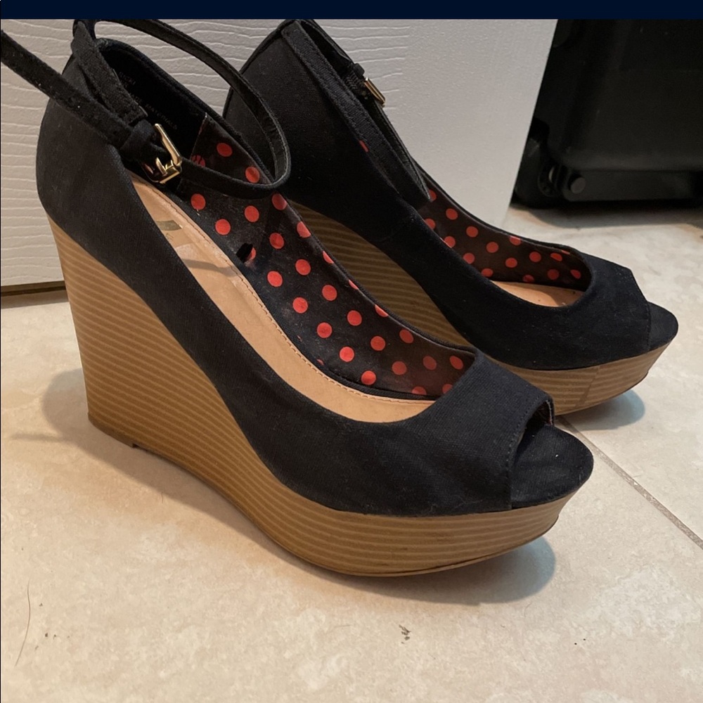 Black open toe 4 inch platform wedges - Picture 4 of 4